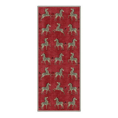 Aldovin Savanna Animal Print Machine Washable Red Indoor Area Rug with Non-Slip Backing