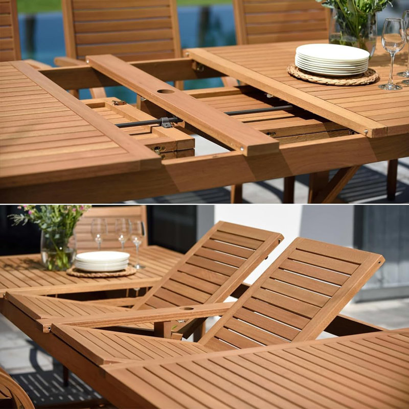 Anautica Outdoor Patio Furniture 9pc 100% FSC Certified  Teak Finish Wood Dining Set, Gray