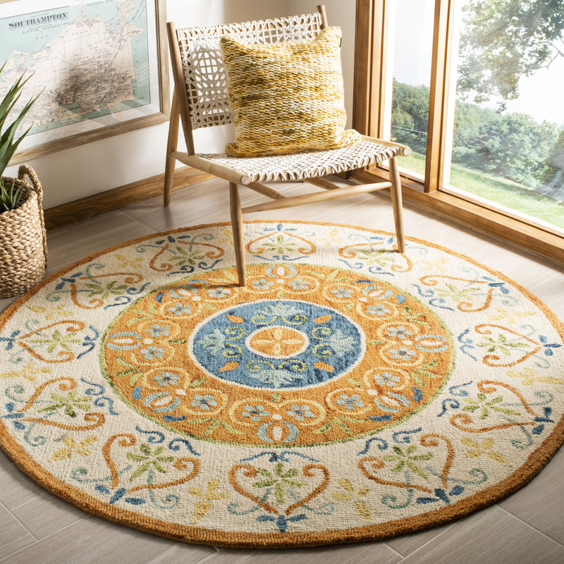 Round Dekker Oriental Handmade Tufted Wool Rust/Ivory Area Rug, Round 5'