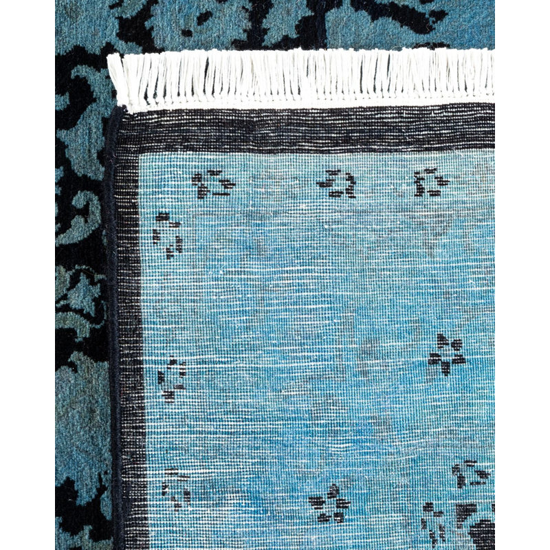 Tapis bleu noué à la main de conception unique Holsworth - bleu