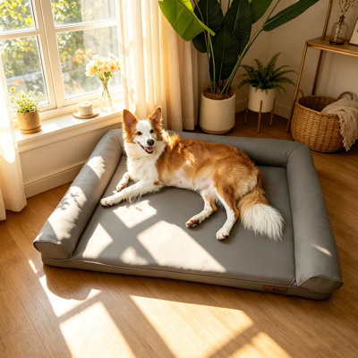 Lit orthopédique imperméable pour grand chien M-XXL avec traversins avec housse amovible en similicuir, facile à nettoyer, fond antidérapant pour les chiens jusqu'à 155 lb