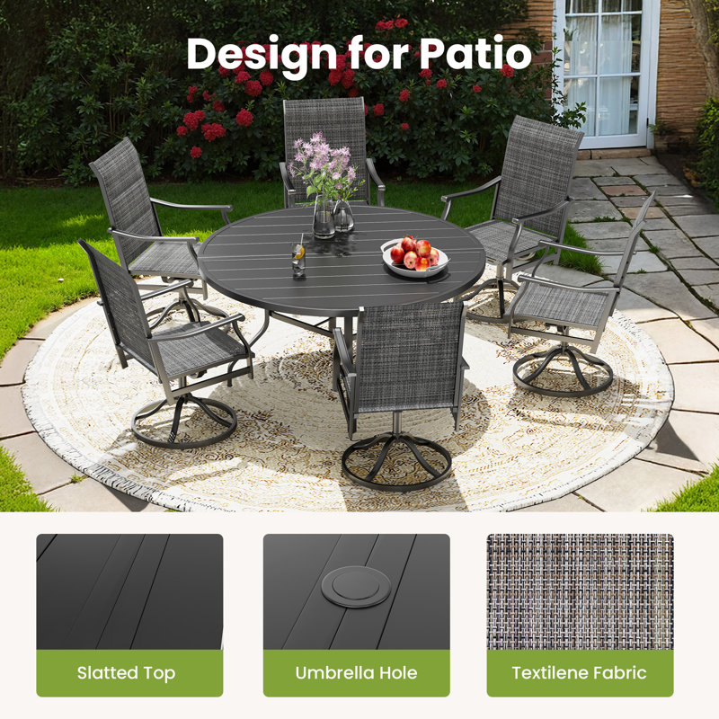 Outdoor Swivel Chair Round Table Dining Set, Gris
