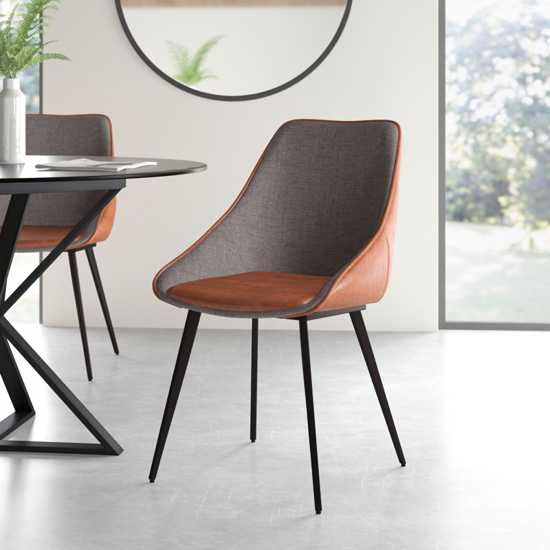 Mickens 18'' H Faux Leather Upholstered Side Chair, Brown/Gray