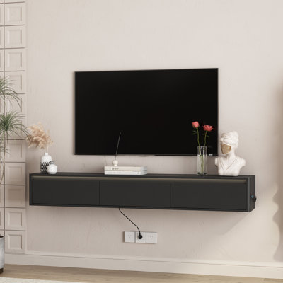 Floating Tv Stand, Wall Mounted Tv Shelf With Led Lights & Power Outlet, Tv Cabinet