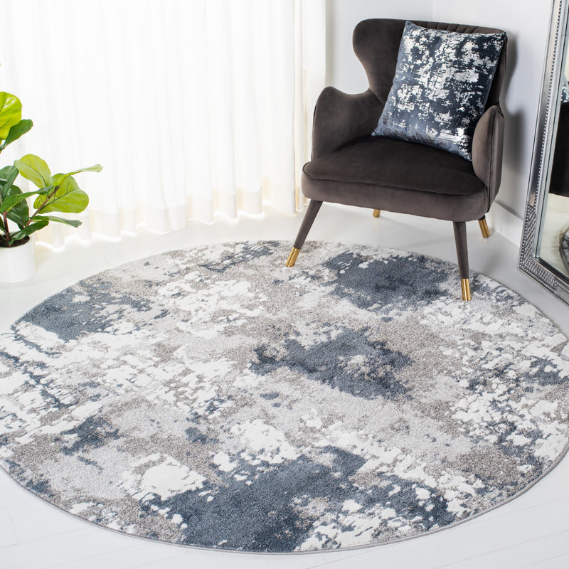 Tapis gris / bleu / blanc Hassen, Rond 8 pi