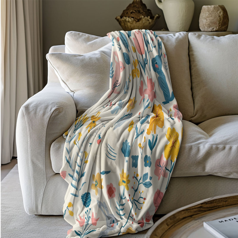 Blossoming Critters - Couverture Sherpa de qualité supérieure 1 pièce, Grand lit