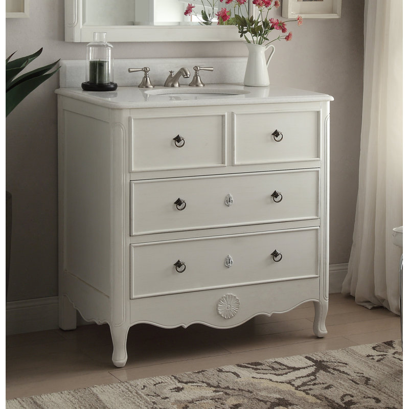Ensemble de meuble-lavabo sur pied simple 34 po Medina, Blanc antique