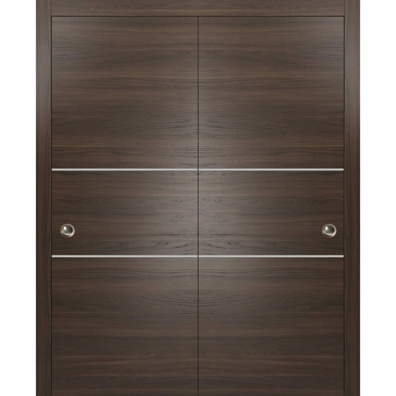 Panelled Wood Finish Sliding Closet Doors, Chocolate Ash, 64" x 84"