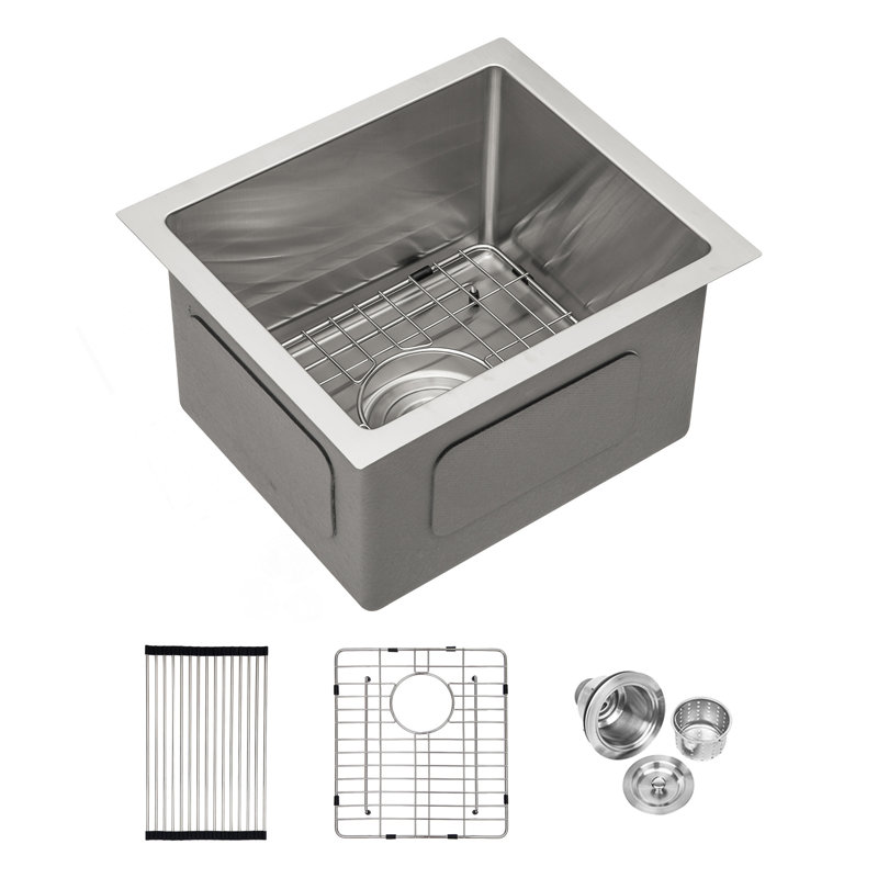 Évier de cuisine encastrable 13 po - 13 po x 15 po x 9 po - Évier de cuisine en acier inoxydable encastrable à profondeur unique de calibre 16 de 9 po