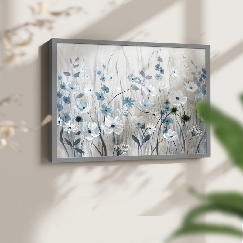 Blue Meadow Field - impression encadrée - réaménageable, Gris, H 16 po x l 20 po