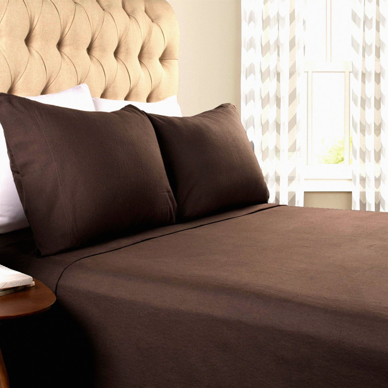 Breathable Cotton Flannel Bed Sheet Set - Modern Solid Clic Twin Charcoal - Flat Sheet, Fitted Sheet, Pillowcase - Cozy Bedroom Essentials