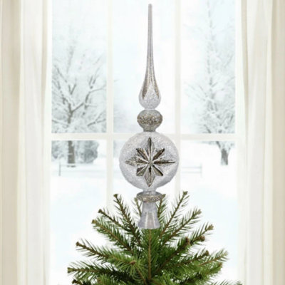 Décoration pour sommet de sapin de Noël Old World, argent rétro