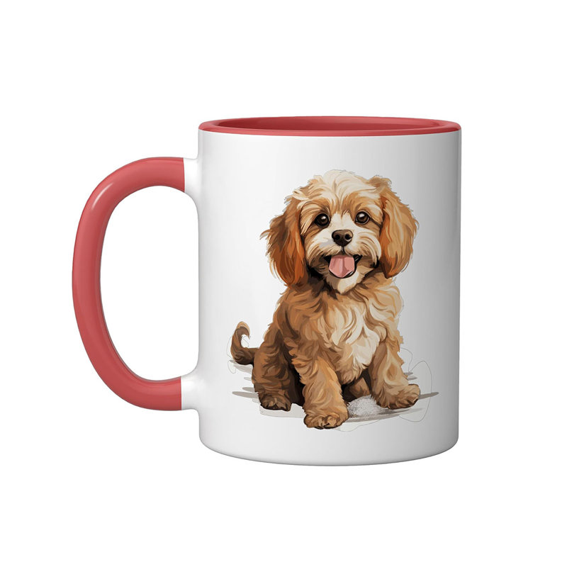 Cute Graphic Ceramic Mug, Red/White, 11oz, Red