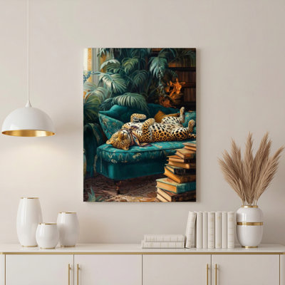 Gallery Wrap，Canvas Wall Art for Living Room, Bedroom, Office or Entryway – Decorative Wall Decor with Leopard Lounge