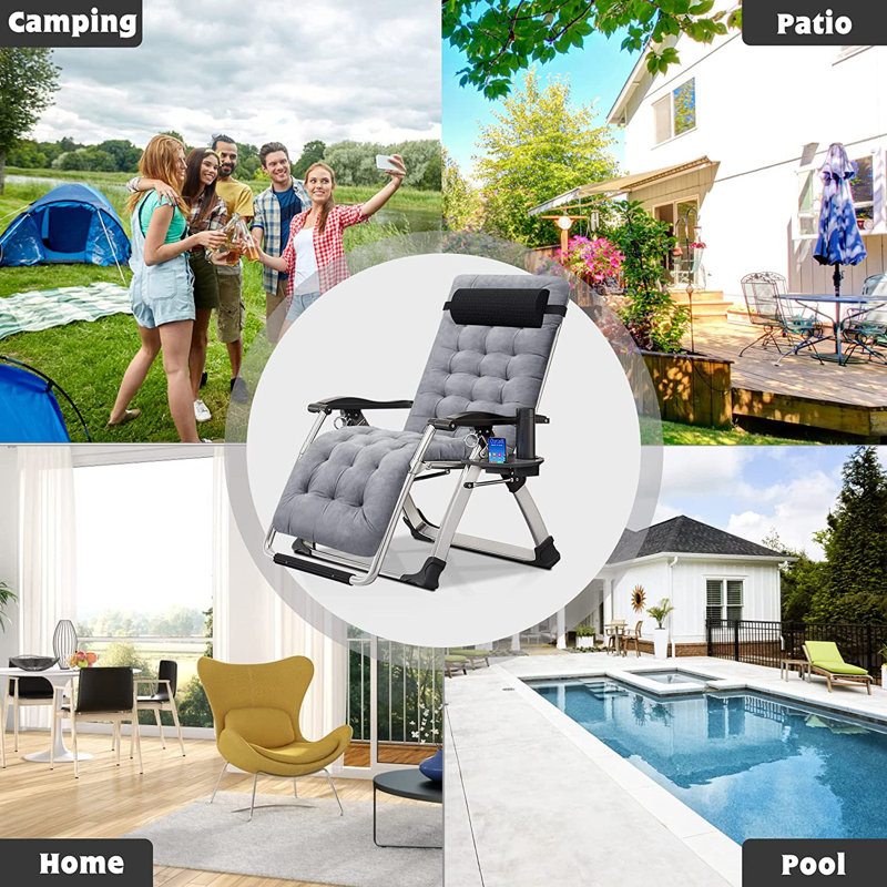 Zero Gravity Chair, Lawn Recliner, Reclining Patio Lounger Chair, Folding Portable Chaise, Light Gray