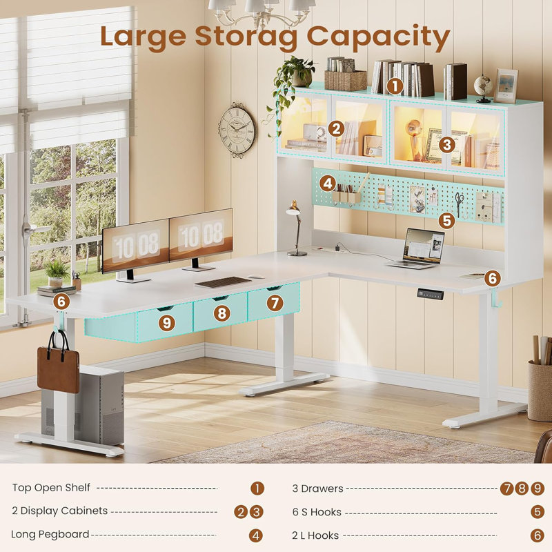 Bureau pour jeux en L 68,9 po, bureau d'ordinateur avec huche de rangement et tiroirs 68,9 po, Blanc / blanc