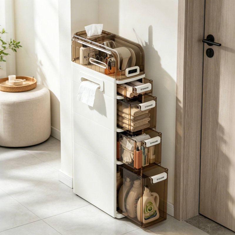 Rangement de salle de bain mince à 5 niveaux avec tiroirs Slim