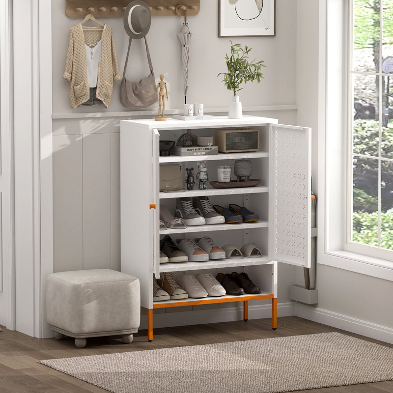 Armoire à chaussures Grid avec portes à double ouverture, pieds à l'épreuve de 15 cm, trois compartiments réglables, métal thermolaqué pour base de vie principale à éviter, zones