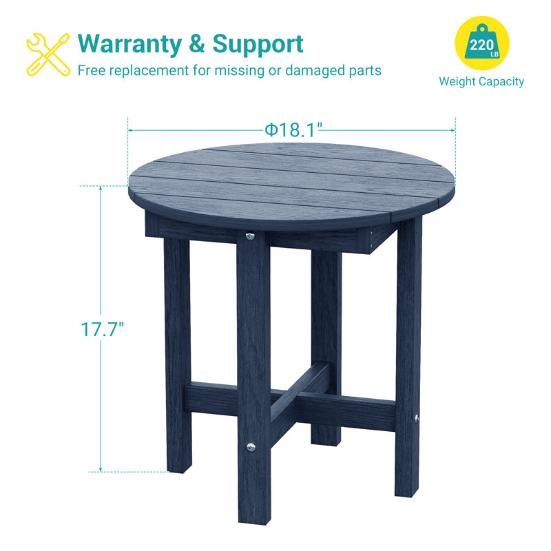 Round HDPE Plastic Wood Side Table – Durable Outdoor Accent Table for Patio, Garden, and Balcony, Navy