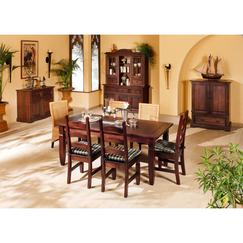 Mexican Pine Solid Wood Dining Table, Pine/Colonial Brown