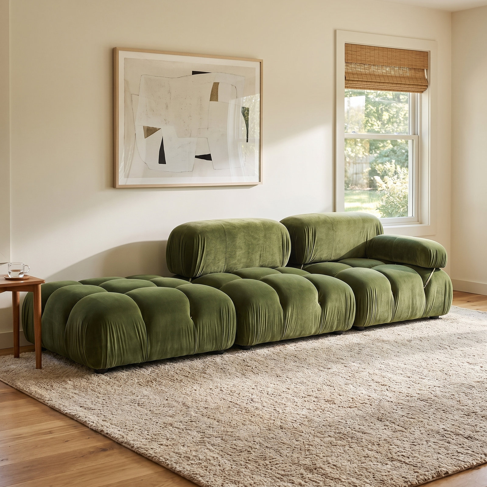 Sigma Upholstered Chaise Lounge, Olive Green Velvet