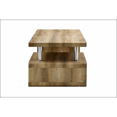 Table basse en panneau de fibres à densité moyenne avec grain de bois sculpté, compartiments ouverts multi-rangements pour le salon moderne