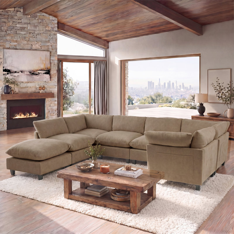 Canapé modulaire surdimensionné à 7 places Bonie Bonie, Khaki Chenille