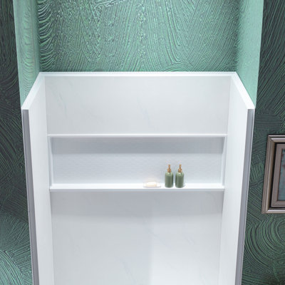 60"W x 32"D x 77 H" Shower Wall Panel Surround with Integrated Shelf, Carrara Matte White, Shower Base Sold Separately