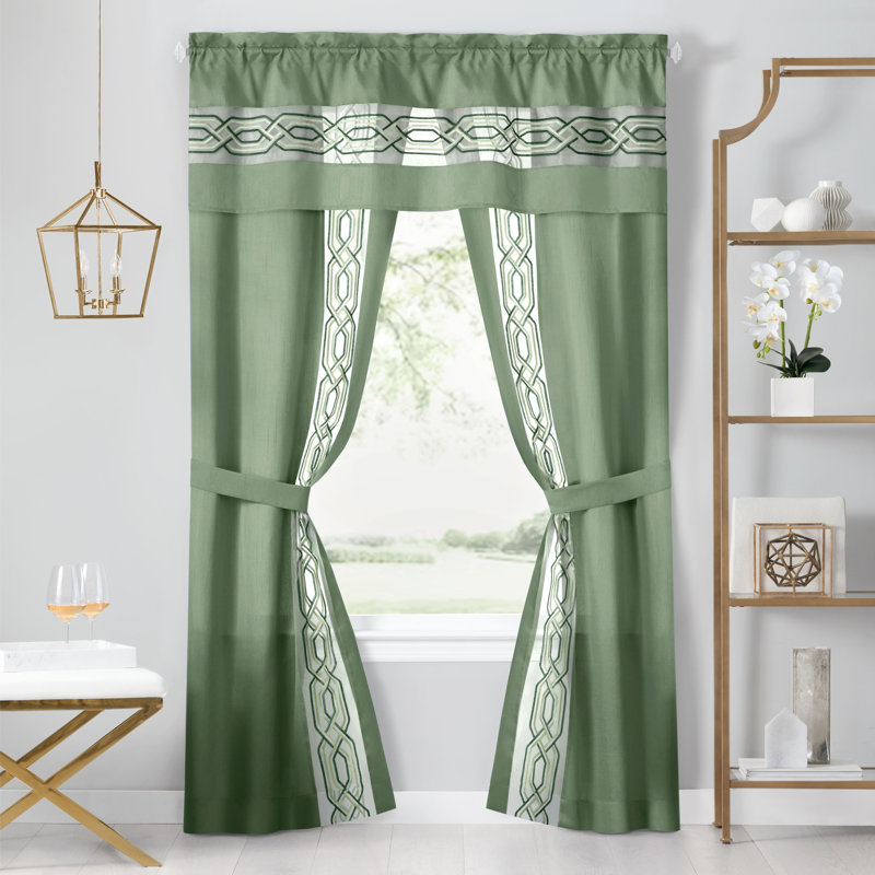 Ensemble de rideau de fenêtre semi-transparent en polyester 5 pièces Woven Trends Estebana, Vert, L 55 po x L 84 po