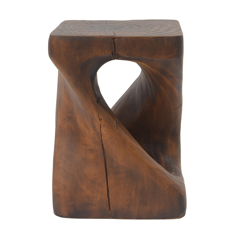 Twist Shape Side Table, Wood-Like Texture, Antique Brown