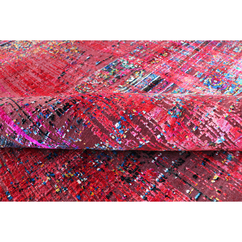 Hand Knotted Abstract Area Rug in Black/Blue/Red, Rectangle 10' x 14'
