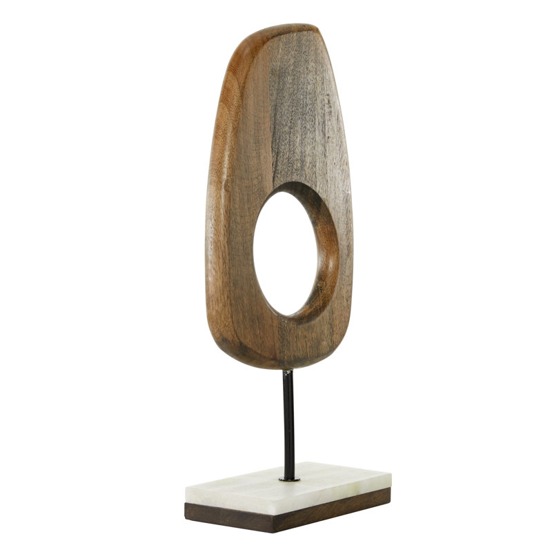 Dorpha Mango Wood Cut-Out Abstract Decorative Sculpture with Marble Base