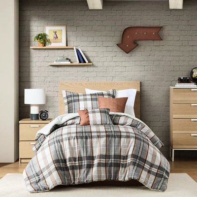 Édredon double / grand écossais, rembourrage, 2 taies décoratives, coussins décoratifs, housse en microfibre, literie en tissu