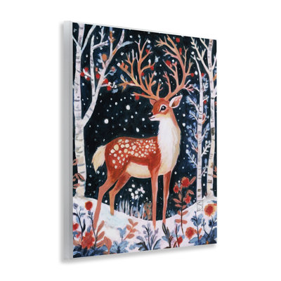 Plaque murale Woodland Deer Winter Night, design par Sara Culpepper