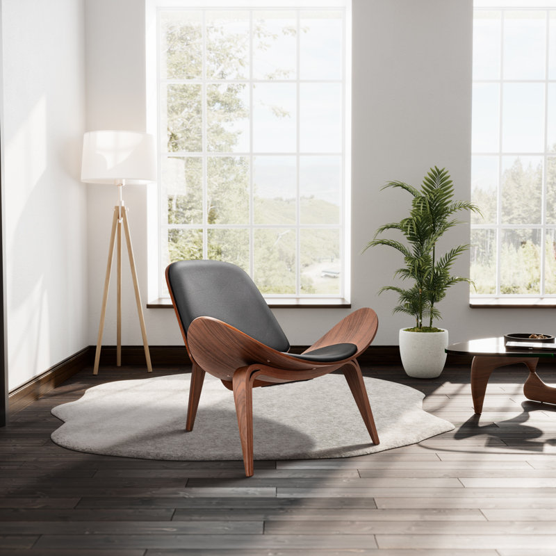 Almodovar 91.95Cm Wide Lounge Chair Mid Century Modern Chair Tripod Design Shell Chair, Walnut