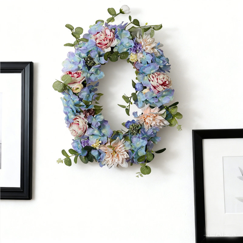Simulation pivoine hortensia bleu porte d'entrée couronne, pour décor de fenêtre de fête de mariage intérieur intérieur fête de mariage