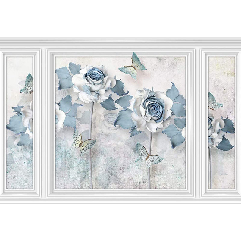 Panneau mural lisse L 144 po x l 100 po Btterfly and Roses, L 100 po x l 144 po