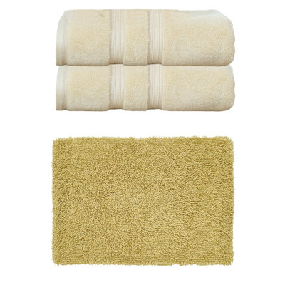 Bruno Collection 100% Soft Cotton Bath Towel Set & 21x34" Bath Rug