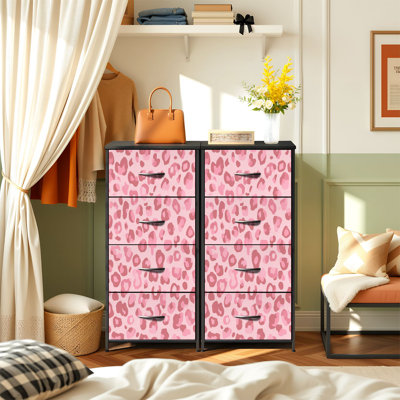 Commode pour chambre à coucher avec 4 tiroirs de rangement à imprimé léopard rose à taches abstraites