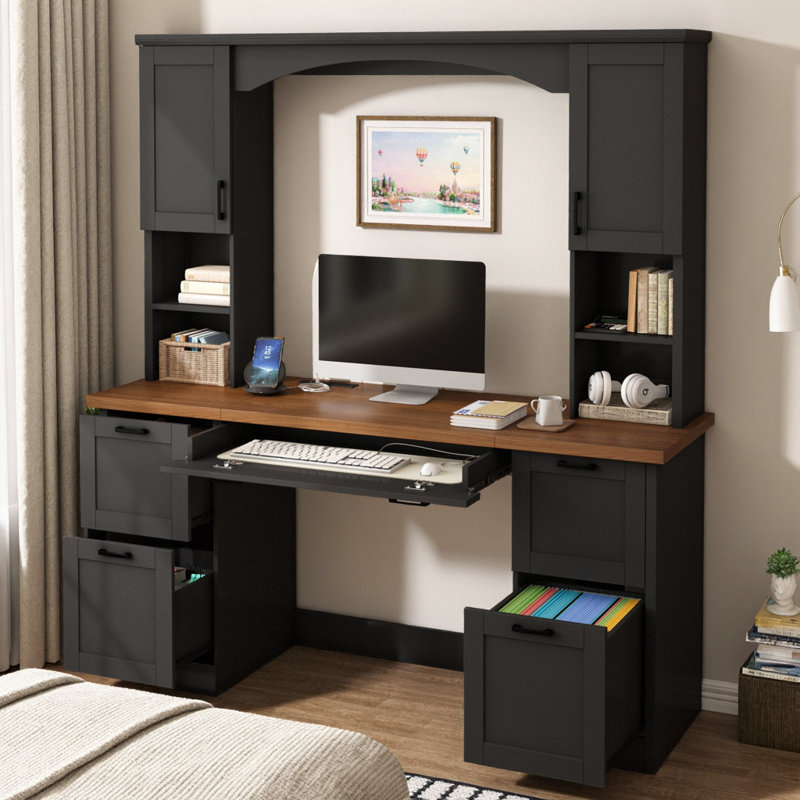 Bureau d'ordinateur de 67,4 po Farmhouse , Bureau, Maison, Noir