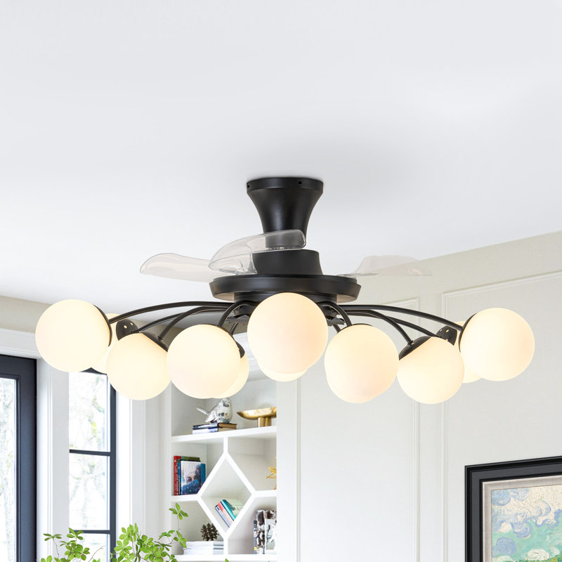 Ventilateur de plafond 12 lumières avec télécommande, Noir / blanc