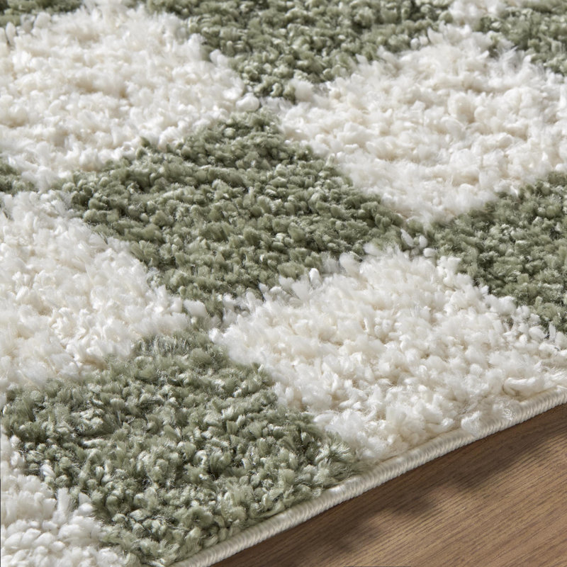  Tapis tissé à la machine Edaline, Rectangle 7 pi 10 po x 10 pi, Ivoire / vert