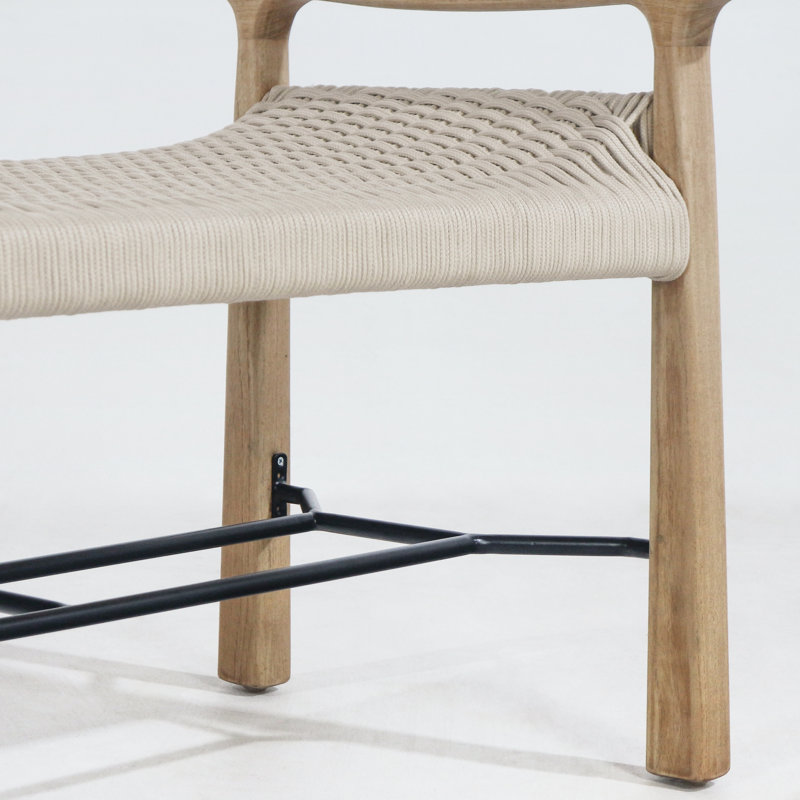 Solid Oak and Papercord Storage Bench, Natural/Black