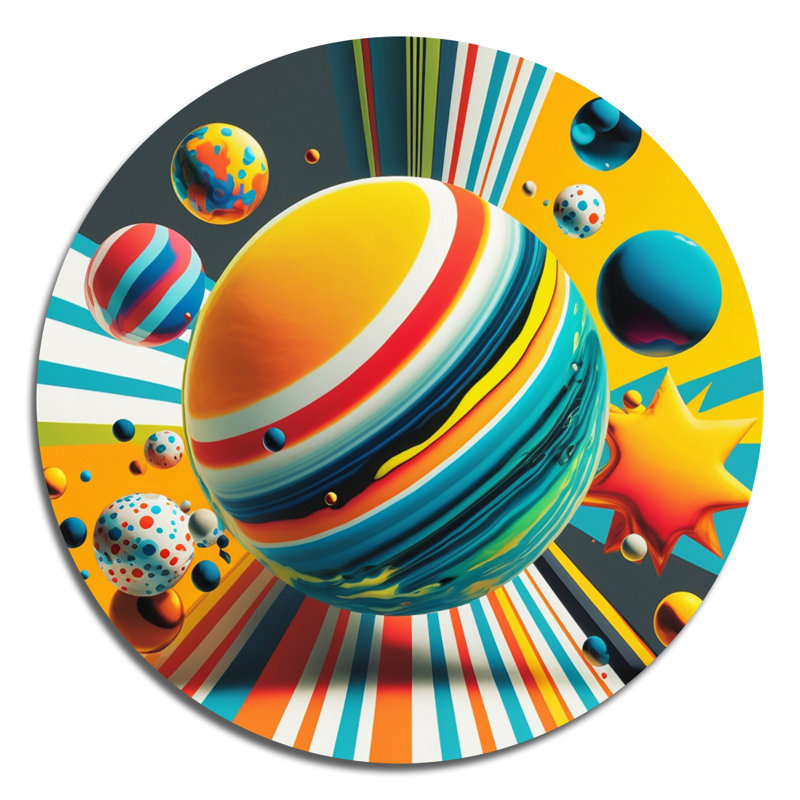 Pop Art, sphères colorées V - abstrait géométrique, art mural rond sur métal, L 36 po x H 36 po