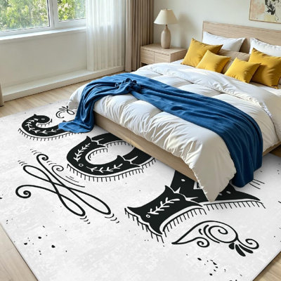 Tapis intérieur noir lavable à la machine, motif rétro « Joy Merry Christmas », avec tapis de Noël.