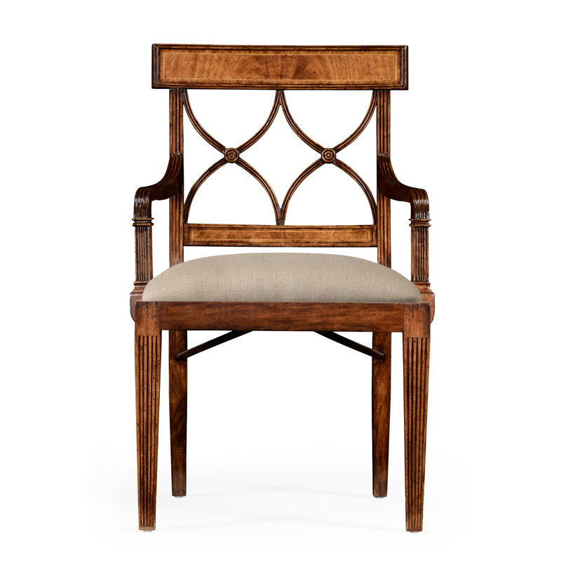 Upholstered Arm Chair, Tan, Medium Antique Mahogany