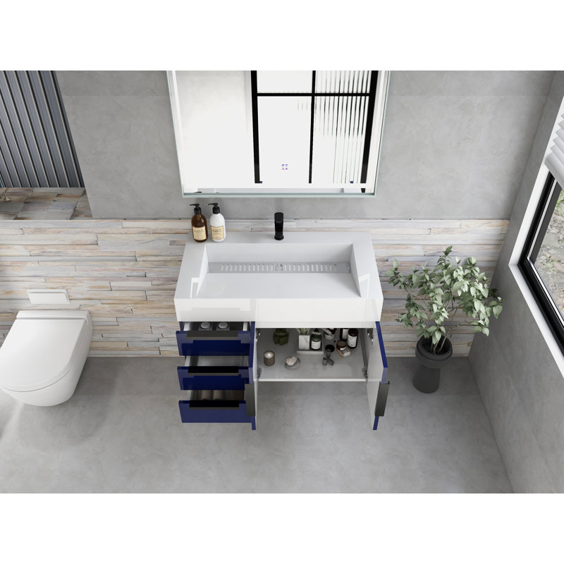 Jessica 35.5'' Single Bathroom Vanity with Acrylic Top, Navy Blue