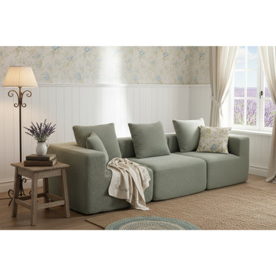 Canapé modulaire modulaire à 3 places, canapé à assise profonde entièrement en mousse avec chenille texturée moelleuse, installation compressée et installation sans outils, conception à profil bas pour les petits espaces, l 111 po x P 37 po x H 23,6 po vert clair