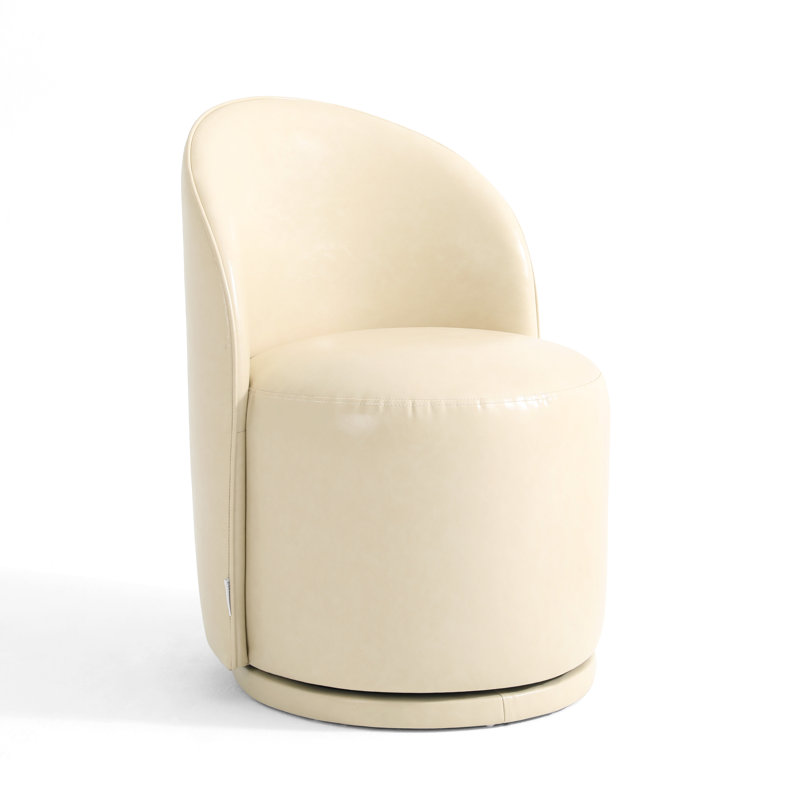 PU Leather Barrel Swivel Armless Dining Chair, Cream 