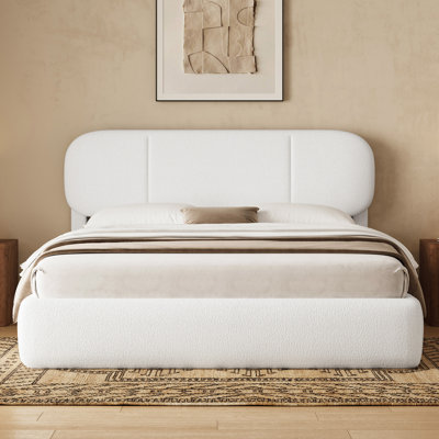 Lamb Wool-Like Fabric Platform Bed, Warm Upholstery Bed Frame For Bedroom